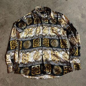 Baroque Gold Men’s Luxury Medusa All Over Western Long Sleeve Italian Shirt XL